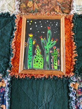 Hand-Painted Green Cactus Wall Art by